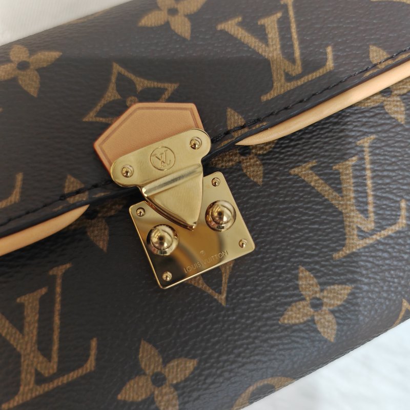LV Pochette Camille 棕色 老花 涂层帆布拼牛皮 金扣-4