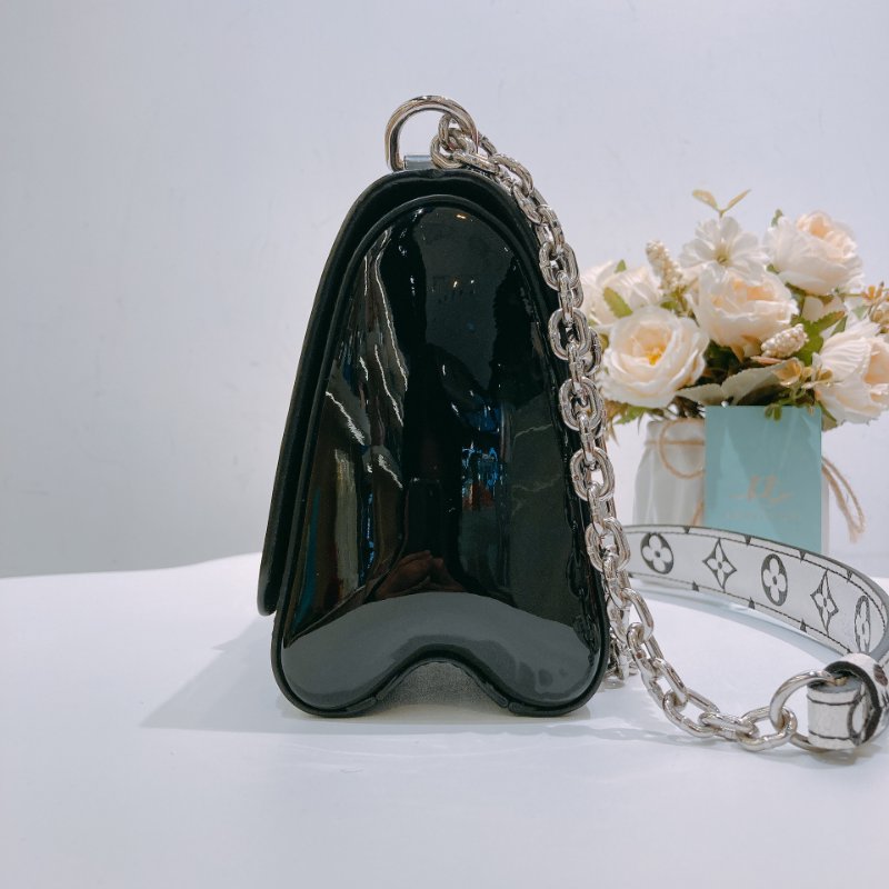 TW4628 Louis Vuitton 路易威登 Twist 小號 黑漆皮 白花 Twist PM Shoulder Bag Black-3