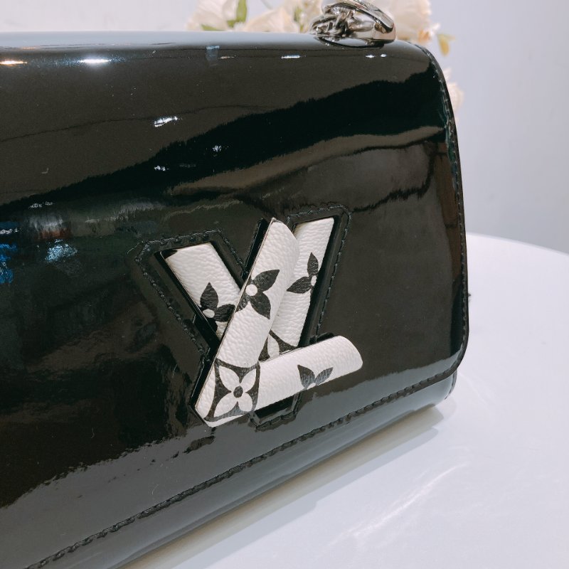 TW4628 Louis Vuitton 路易威登 Twist 小號 黑漆皮 白花 Twist PM Shoulder Bag Black-11