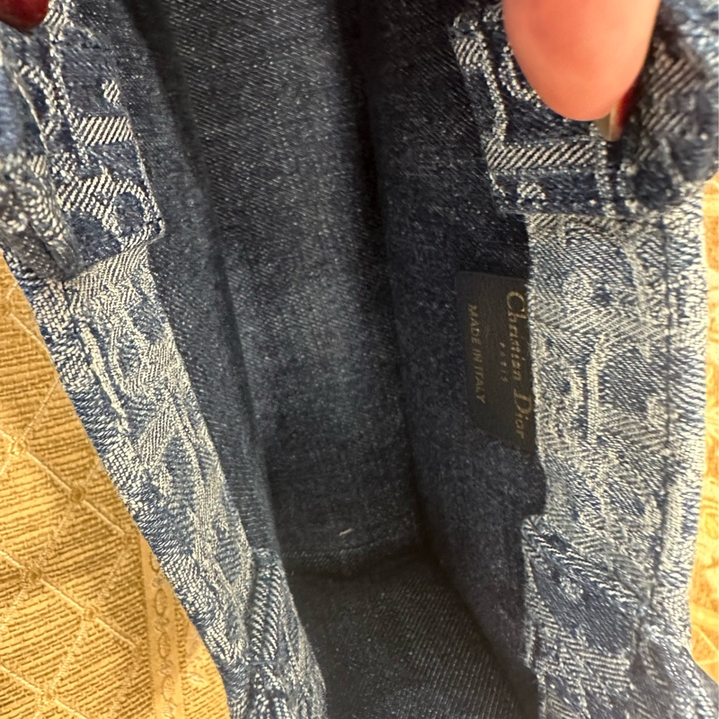 Dior 藍單寧緹花霧金釦手提斜背Mini托特包-8