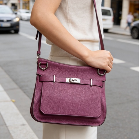 HERMES 錦葵紫銀扣吉普賽31肩背斜背包31*24*13 98新配件塵袋