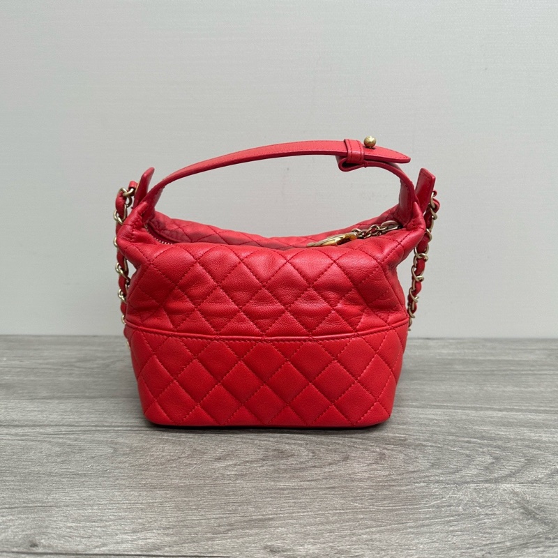 CHANEL 紅色金扣手提肩背斜背飯盒包 16*12*12 98新配件保卡塵袋-6