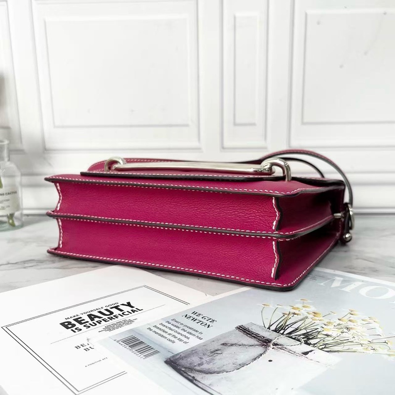 Hermes 玫紫色roulis 23銀扣豬鼻子肩背包23×19×6.5 98新配件塵袋-3