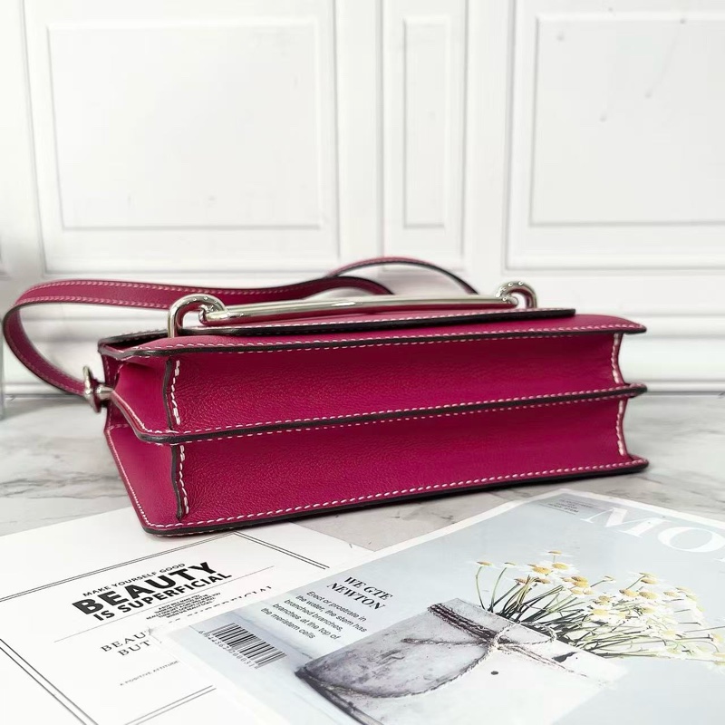 Hermes 玫紫色roulis 23銀扣豬鼻子肩背包23×19×6.5 98新配件塵袋-4