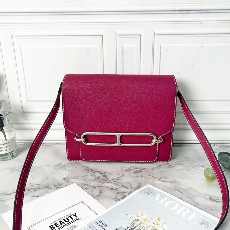 Hermes 玫紫色roulis 23銀扣豬鼻子肩背包23×19×6.5 98新配件塵袋-5