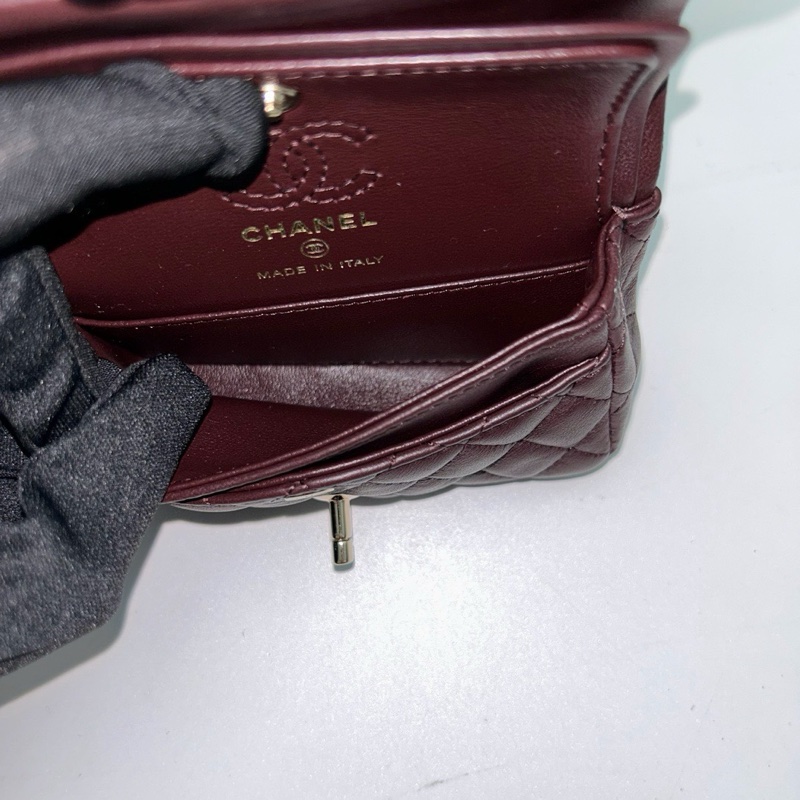 CHANEL深棕色金扣25A珍珠算盤愛心包掛零錢包12*8*3  99新配件塵袋-2
