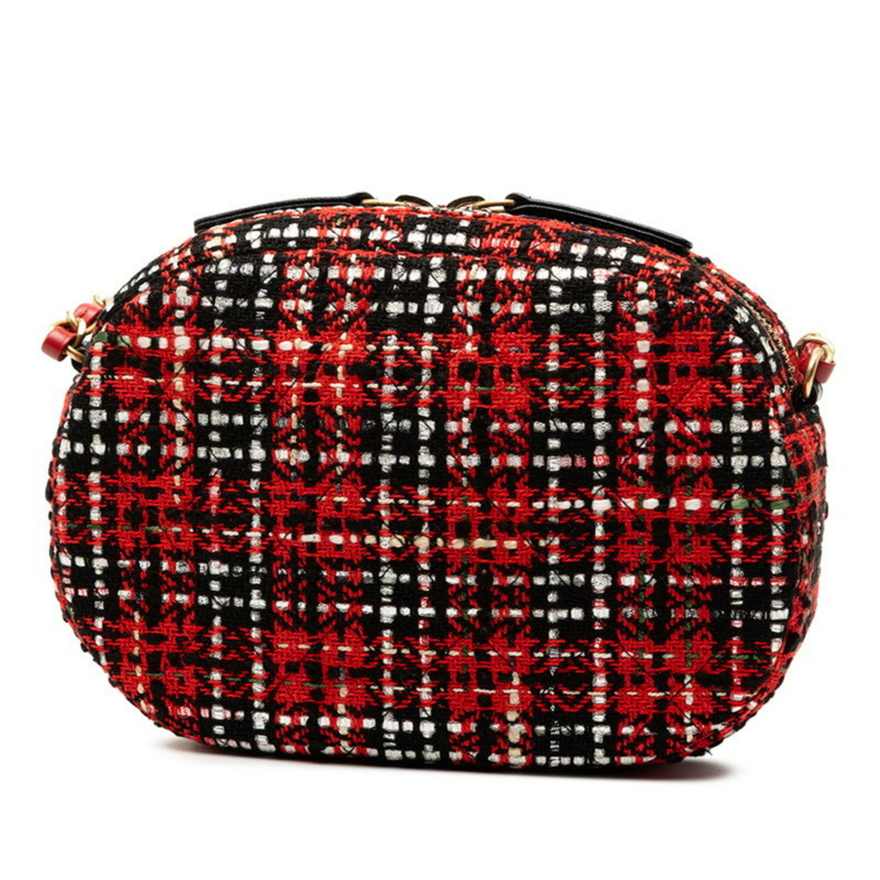 香奈兒 Coco Mark 鏈條單肩包，紅色和黑色斜紋軟呢皮革女士款-1