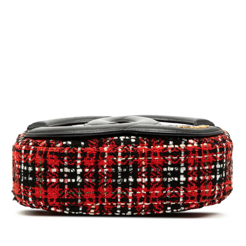 香奈兒 Coco Mark 鏈條單肩包，紅色和黑色斜紋軟呢皮革女士款-2