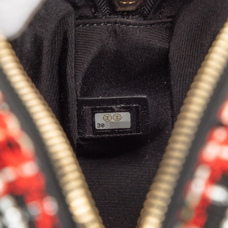 香奈兒 Coco Mark 鏈條單肩包，紅色和黑色斜紋軟呢皮革女士款-5