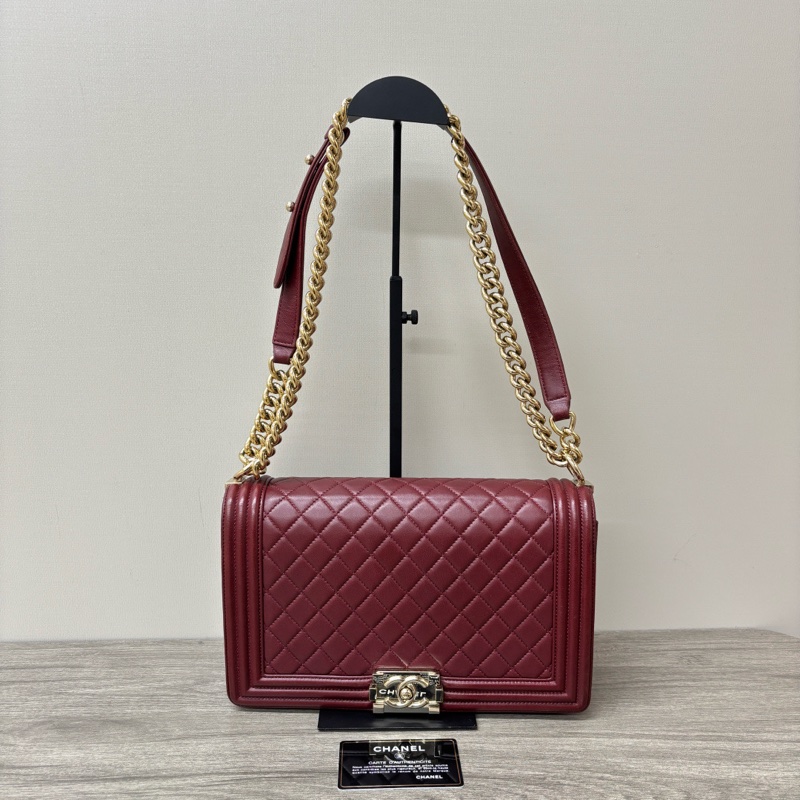 CHANEL 紅金leboy 肩背斜背鏈條包28*18*6 98新配件保卡塵袋-1