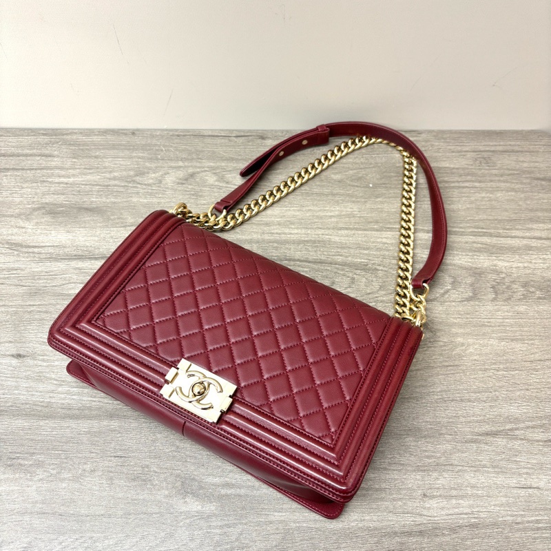 CHANEL 紅金leboy 肩背斜背鏈條包28*18*6 98新配件保卡塵袋-5