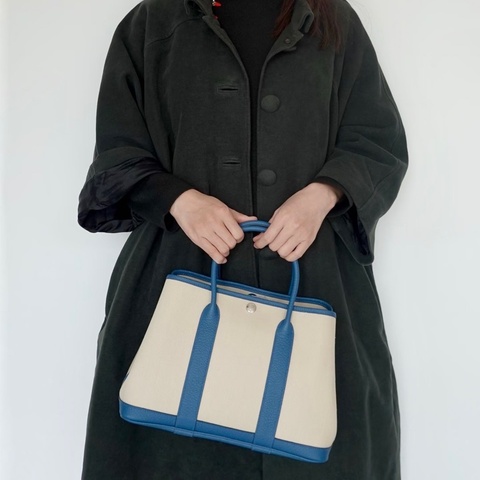 HERMES 帆布拼皮花園30手提包30*21*14 98新配件塵袋
