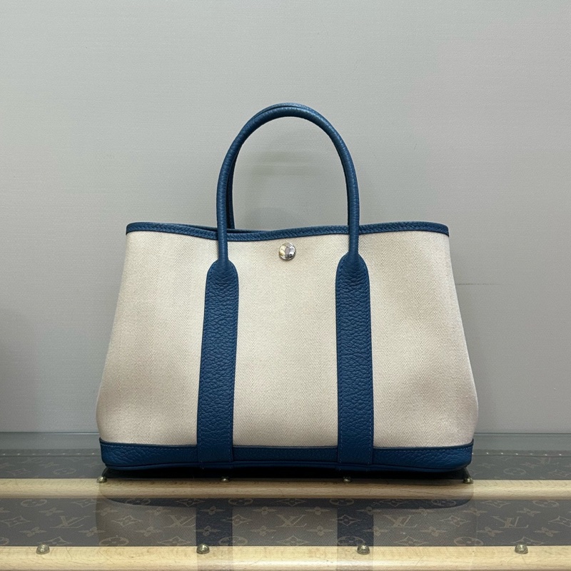 HERMES 帆布拼皮花園30手提包30*21*14 98新配件塵袋-1