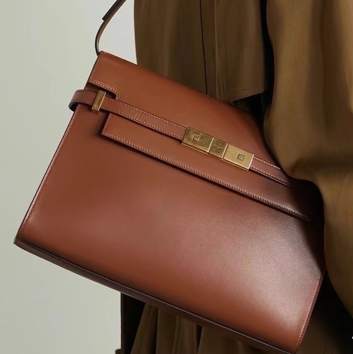 YSL 金棕曼哈頓中號牛皮手提肩背包29*21*8 98新配件塵袋-0