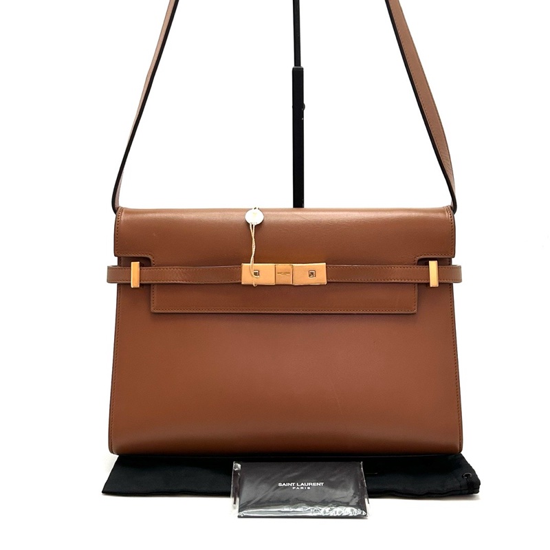 YSL 金棕曼哈頓中號牛皮手提肩背包29*21*8 98新配件塵袋-1