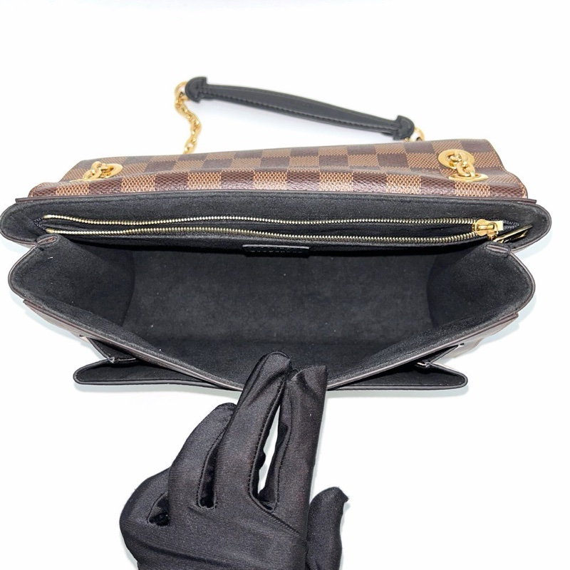 LV棕色棋盤格拼奶白色vavin小號肩背斜背包25*17*9 98新配件塵袋-2