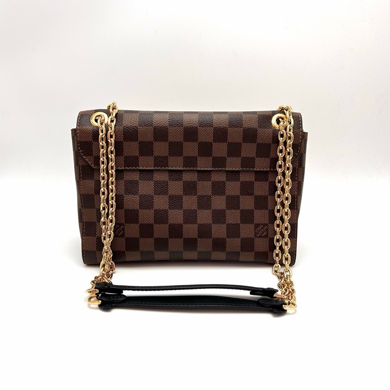 LV棕色棋盤格拼奶白色vavin小號肩背斜背包25*17*9 98新配件塵袋-6