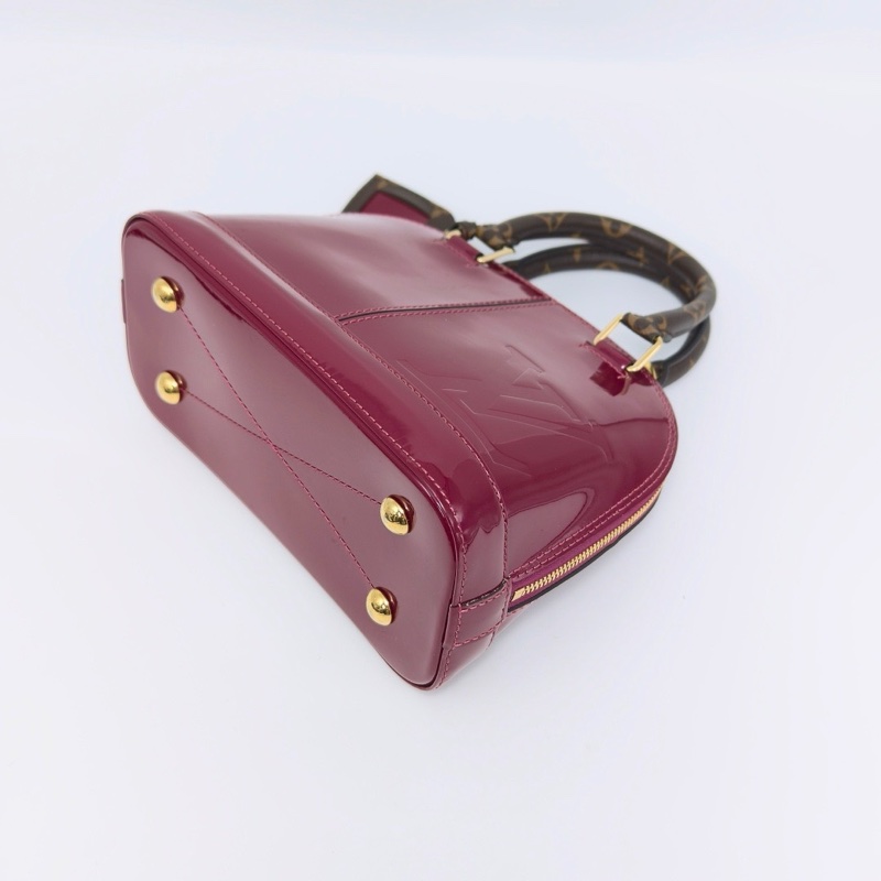 LV玫紅色漆皮拼老花手柄ALMABB手提斜挎貝殼包23*17*12 98新配件鑰匙塵袋-3