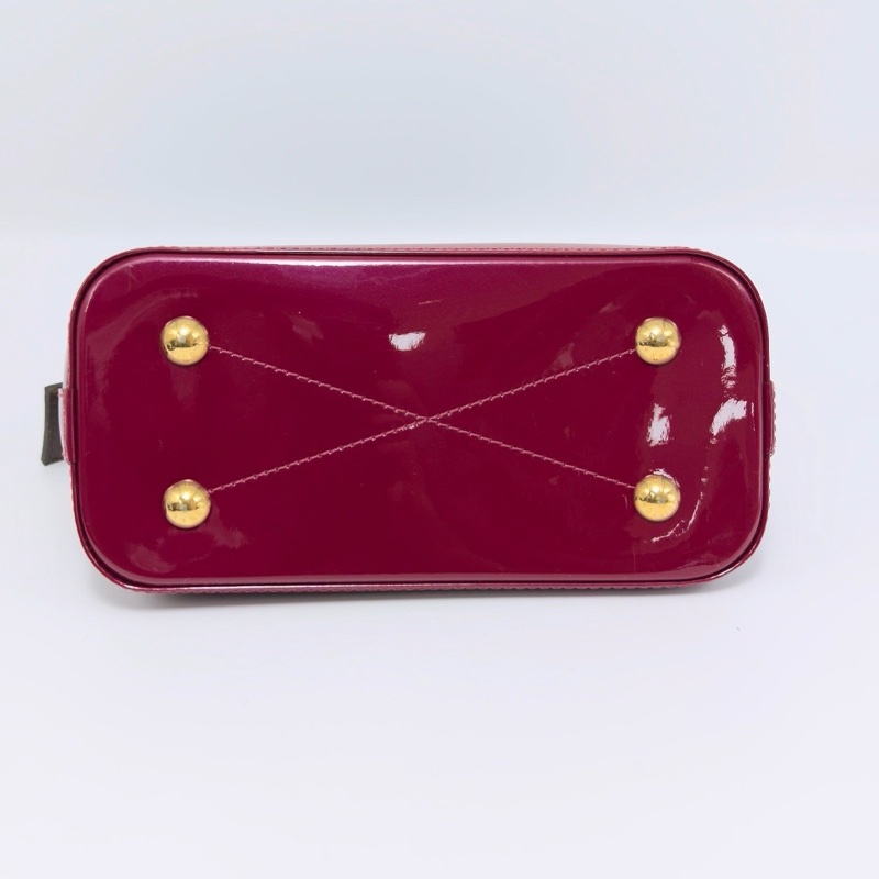 LV玫紅色漆皮拼老花手柄ALMABB手提斜挎貝殼包23*17*12 98新配件鑰匙塵袋-4