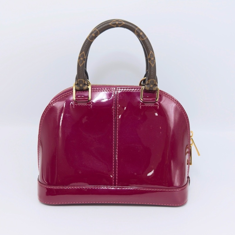 LV玫紅色漆皮拼老花手柄ALMABB手提斜挎貝殼包23*17*12 98新配件鑰匙塵袋-6