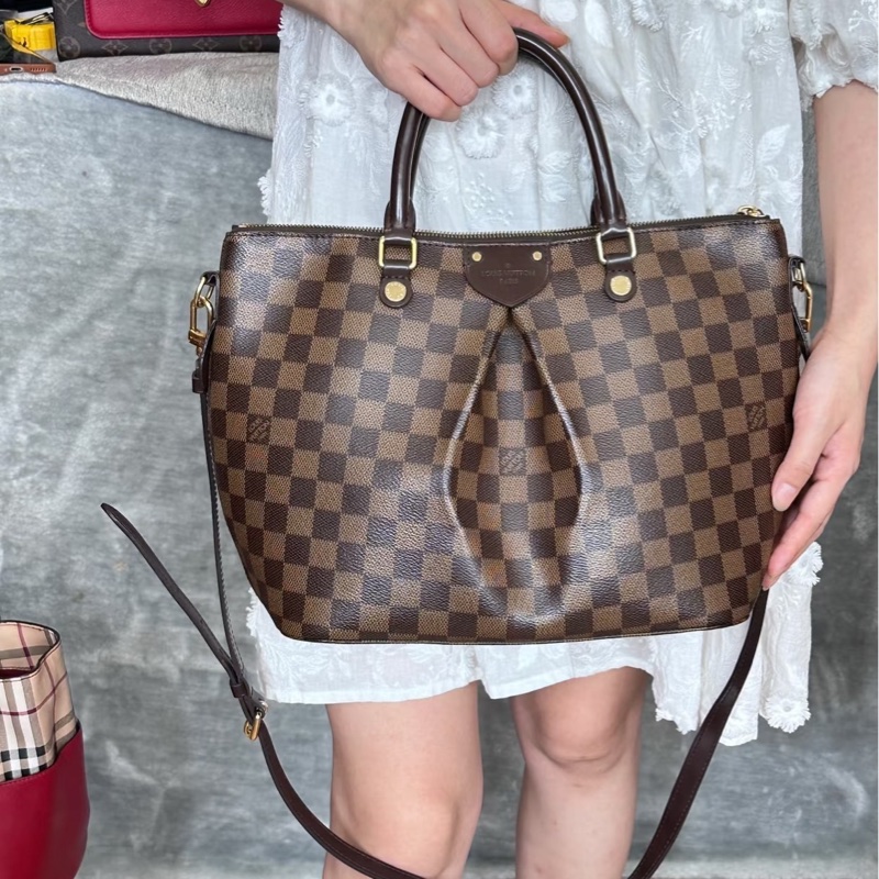 LV siena棕棋盤格中號手提肩背斜背餃子包28*23*15 98新配件塵袋-0