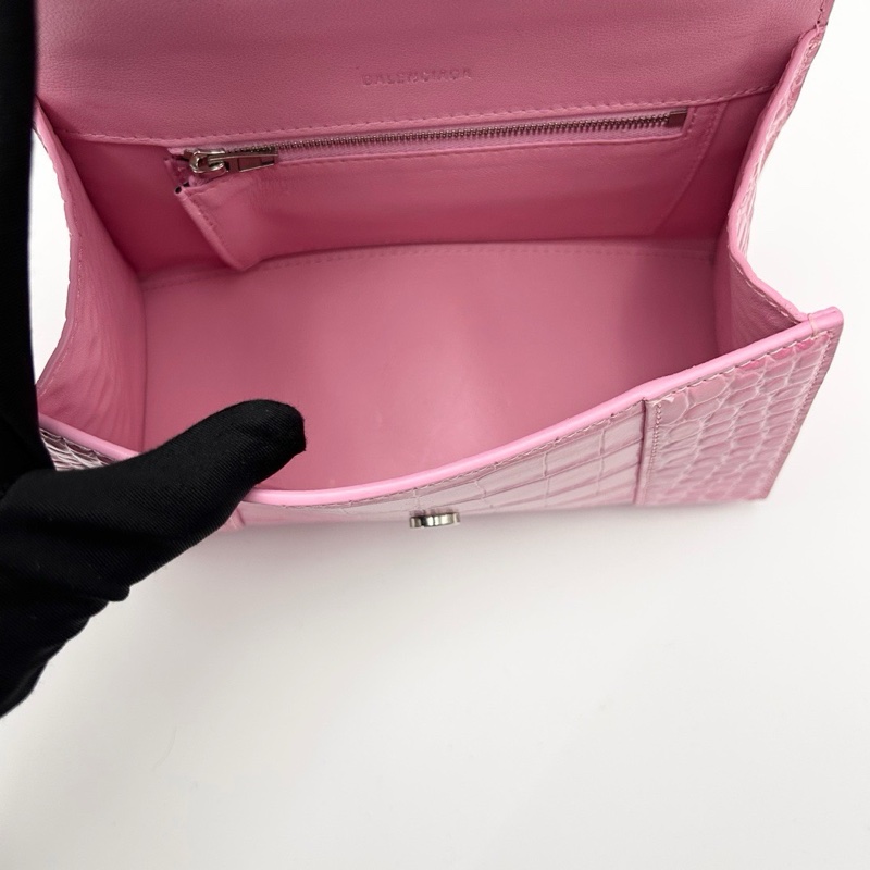 BALENCIAGA 鰐魚壓紋沙漏S粉色銀扣手提肩背斜背包22*13.5*9 98新配件塵袋-2