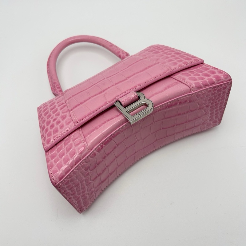 BALENCIAGA 鰐魚壓紋沙漏S粉色銀扣手提肩背斜背包22*13.5*9 98新配件塵袋-3