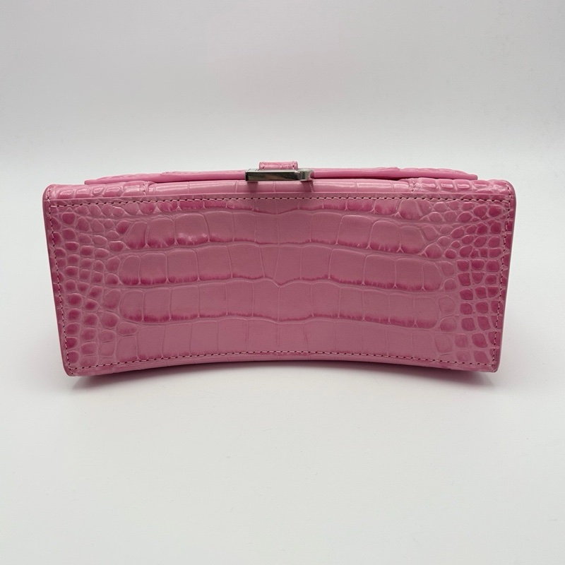 BALENCIAGA 鰐魚壓紋沙漏S粉色銀扣手提肩背斜背包22*13.5*9 98新配件塵袋-4