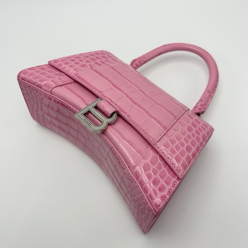 BALENCIAGA 鰐魚壓紋沙漏S粉色銀扣手提肩背斜背包22*13.5*9 98新配件塵袋-5