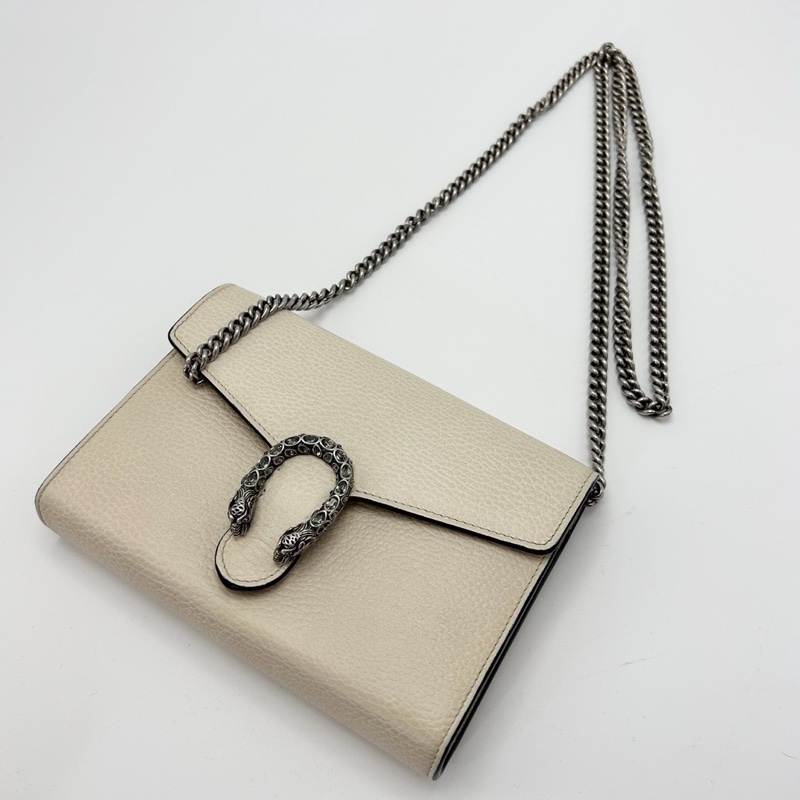 GUCCI 白色鑽扣酒神woc鏈條肩背斜背包20*14*4 98新配件塵袋-5