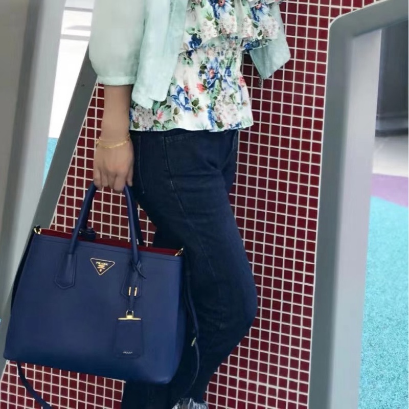 PRADA Double藍金十字紋手提肩背斜背殺手包33*25*15 98新配件塵袋保卡-0