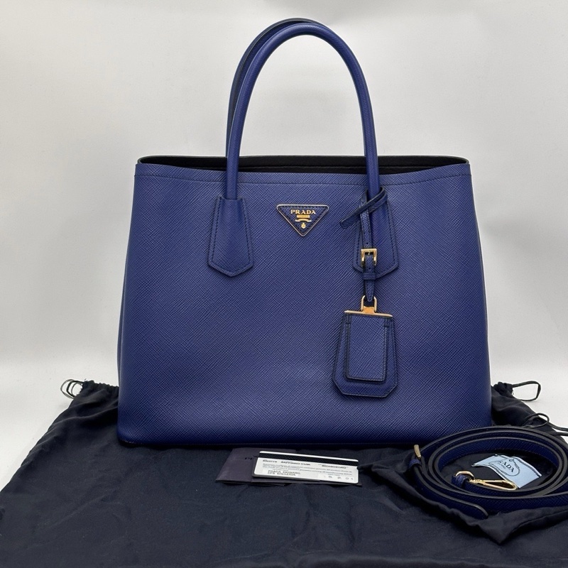 PRADA Double藍金十字紋手提肩背斜背殺手包33*25*15 98新配件塵袋保卡-1