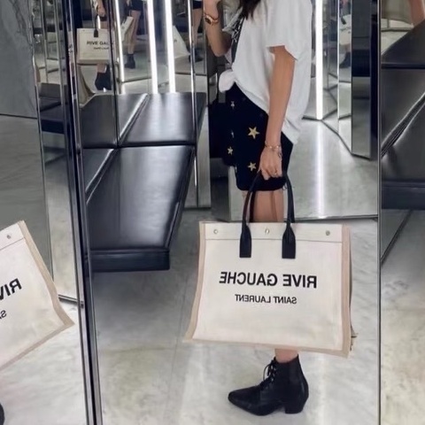 YSL 拼色帆布拼皮手提腋下托特包 48*36*16 98新配件塵袋