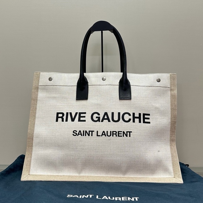 YSL 拼色帆布拼皮手提腋下托特包 48*36*16 98新配件塵袋-1