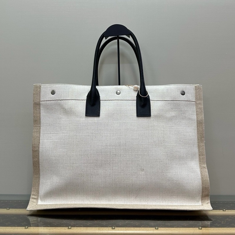 YSL 拼色帆布拼皮手提腋下托特包 48*36*16 98新配件塵袋-6