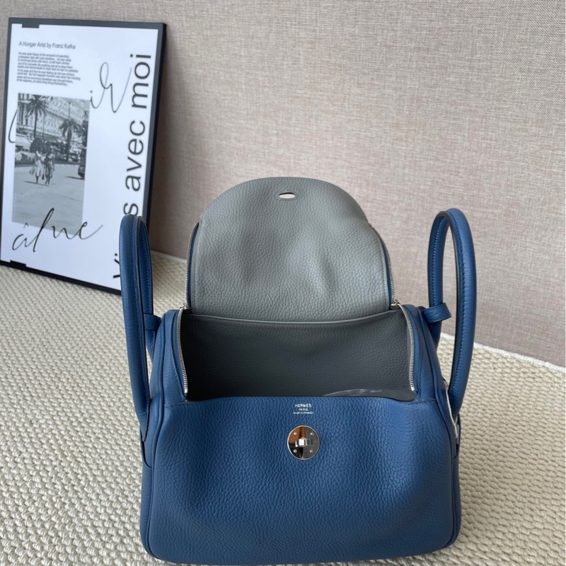 Hermes Lindy 26 瑪瑙藍拼白線-7