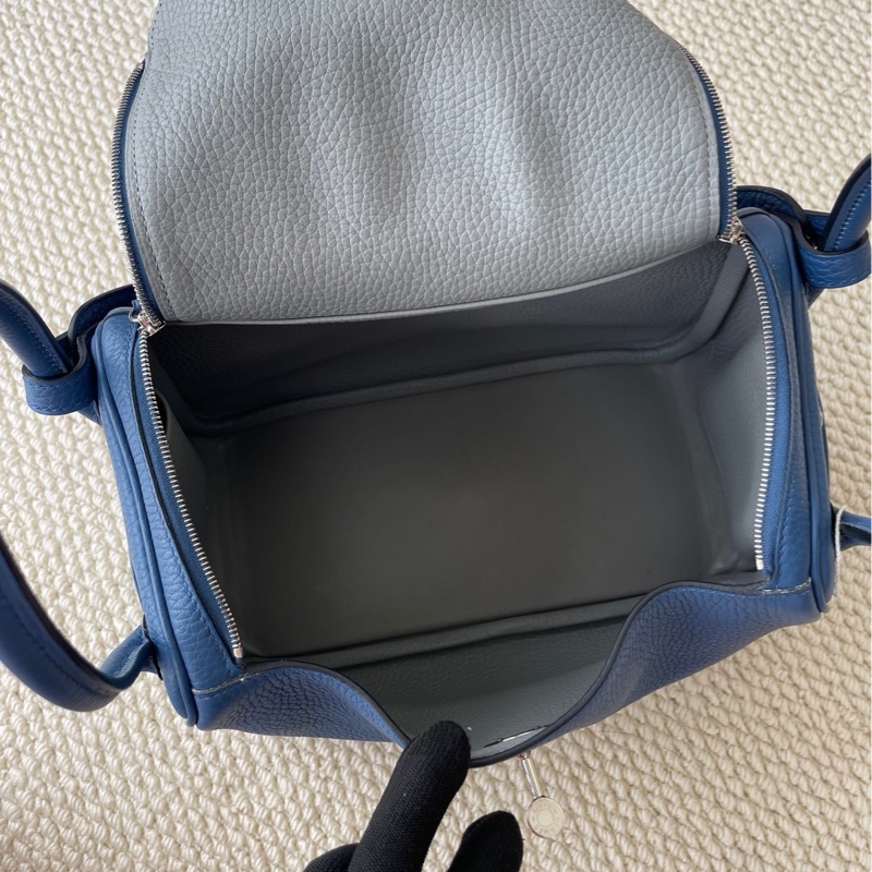 Hermes Lindy 26 瑪瑙藍拼白線-8