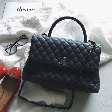 「JL精品代購」9 新 Chanel香奈兒coco handle 黑銀荔枝牛皮 2way手提/肩背包