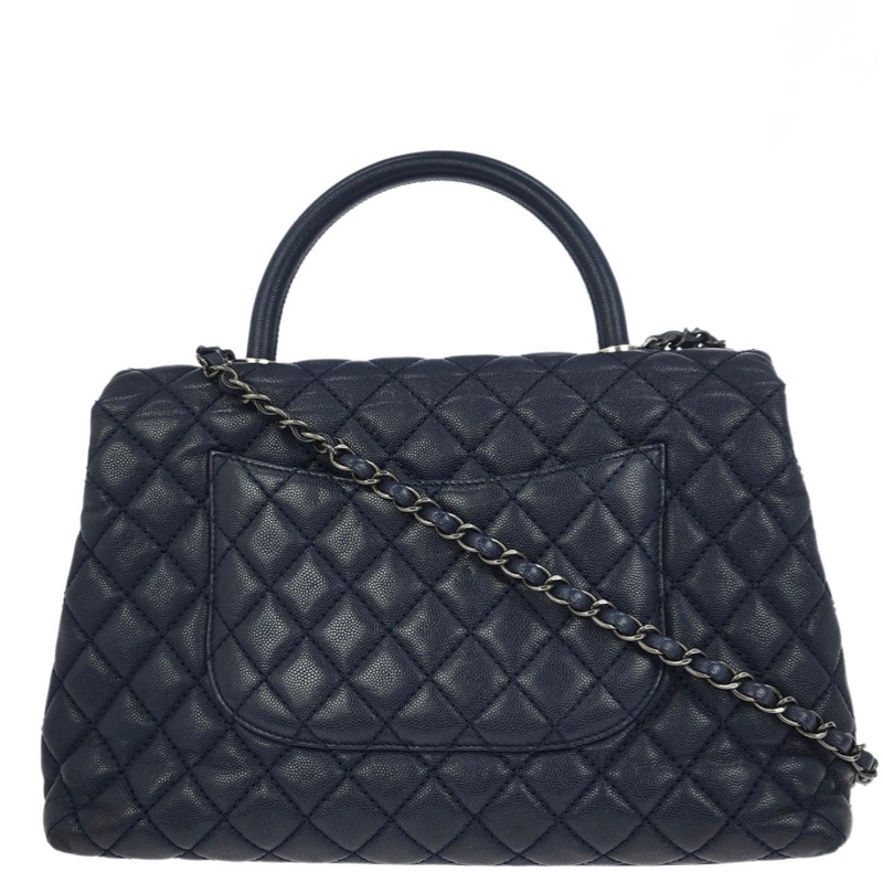 「JL精品代購」9 新 Chanel香奈兒coco handle 黑銀荔枝牛皮 2way手提/肩背包-4