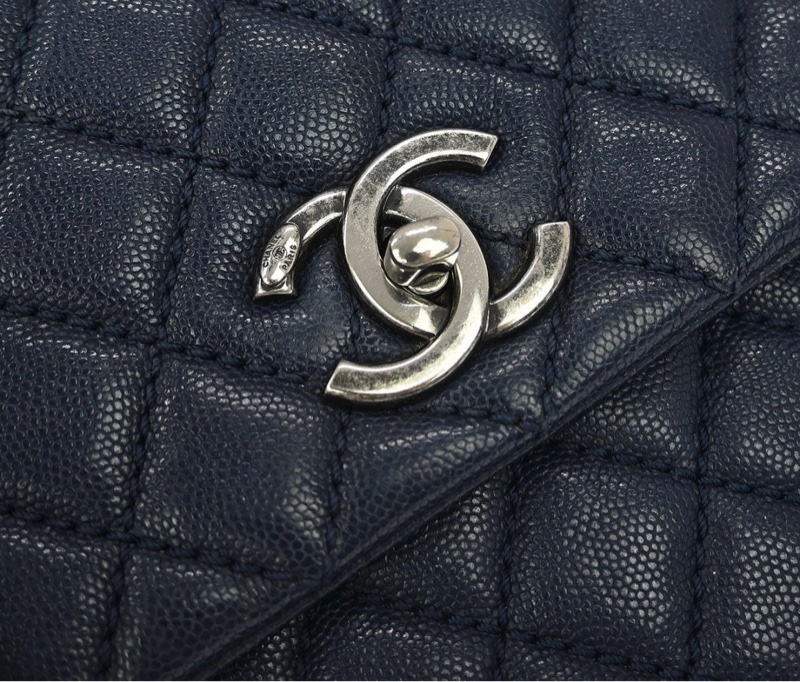 「JL精品代購」9 新 Chanel香奈兒coco handle 黑銀荔枝牛皮 2way手提/肩背包-5