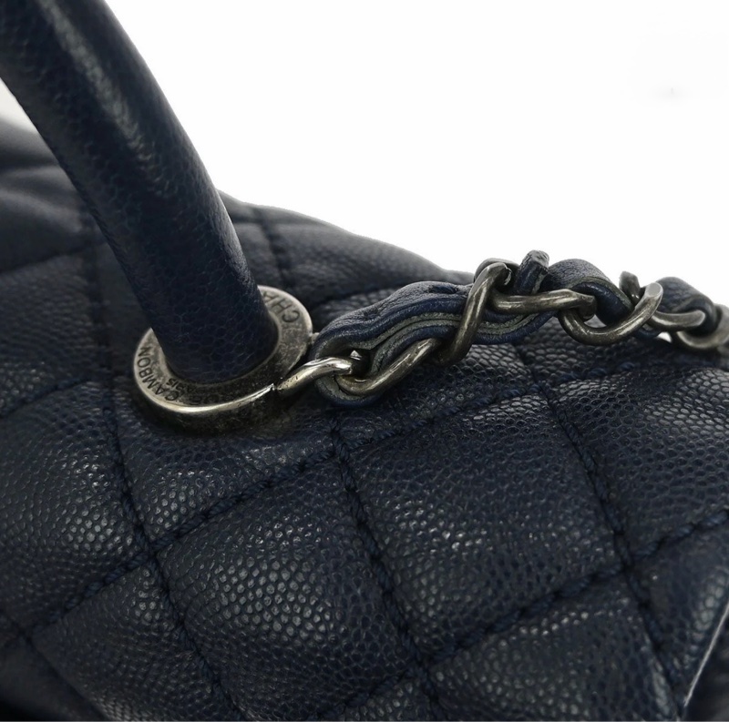 「JL精品代購」9 新 Chanel香奈兒coco handle 黑銀荔枝牛皮 2way手提/肩背包-7