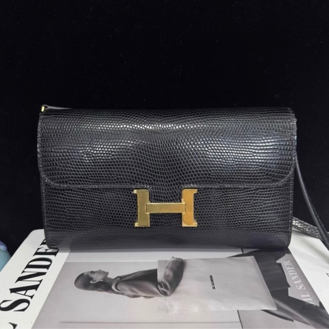 Hermes  黑金蜥蜴皮 Constance long to go 愛馬仕 康康底長20黑色 蜥蜴皮 B刻（23年產）金扣