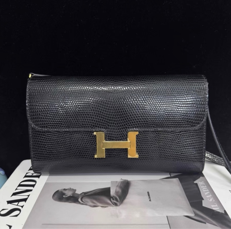 Hermes  黑金蜥蜴皮 Constance long to go 愛馬仕 康康底長20黑色 蜥蜴皮 B刻（23年產）金扣-0