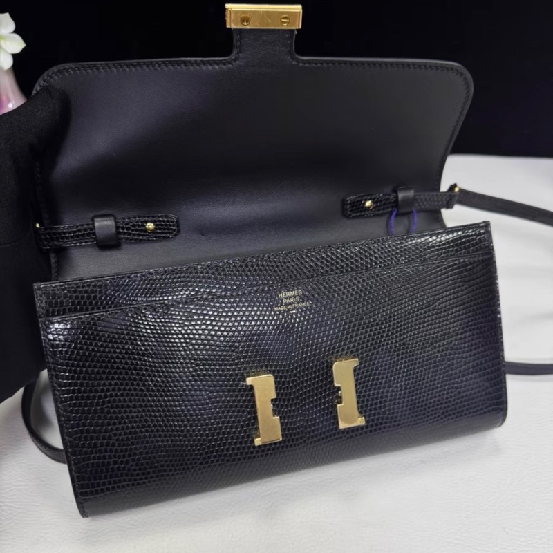 Hermes  黑金蜥蜴皮 Constance long to go 愛馬仕 康康底長20黑色 蜥蜴皮 B刻（23年產）金扣-5