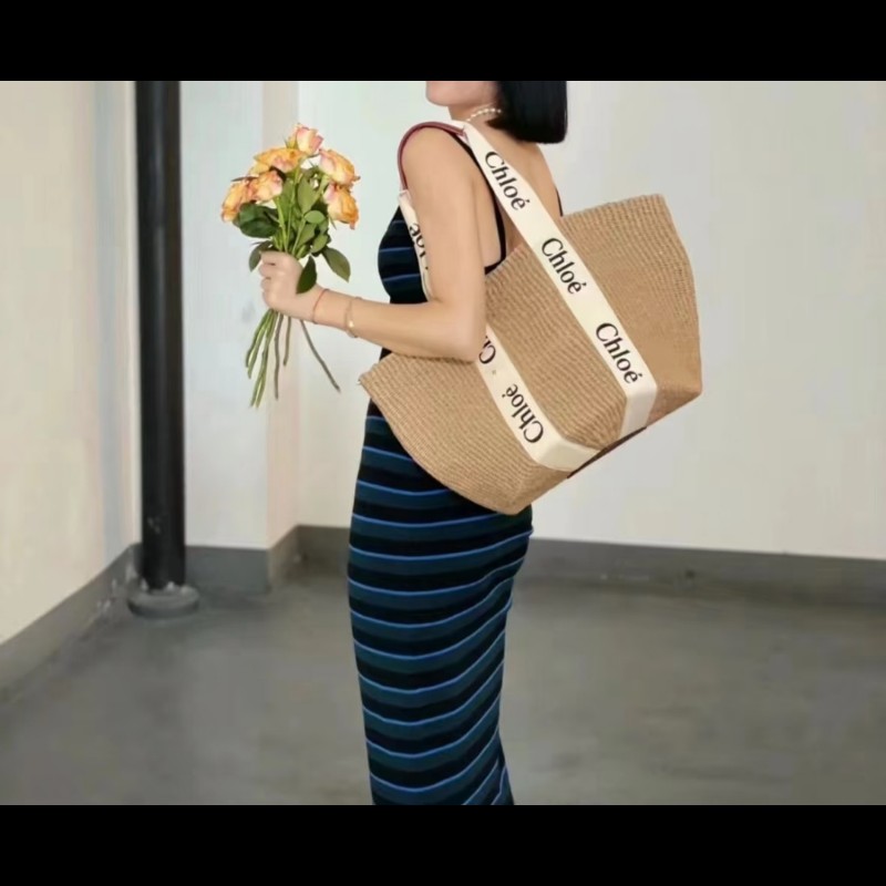 CHLOE Woody 字母刺繡草編包 肩背包-2