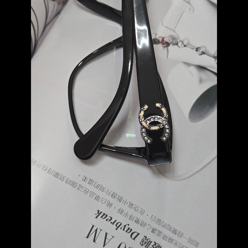 Chanel 香奈兒 皮穿鍊 鑽 抗uv黑框平光眼鏡 素顏神器-6
