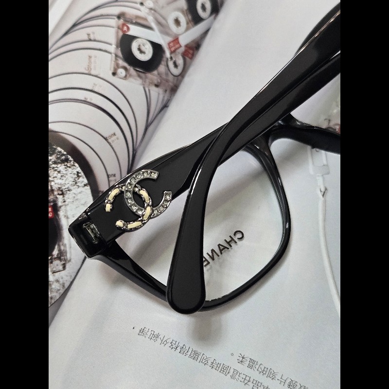 Chanel 香奈兒 皮穿鍊 鑽 抗uv黑框平光眼鏡 素顏神器-7