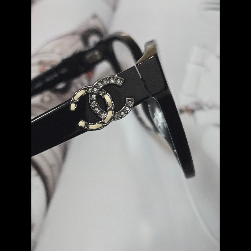 Chanel 香奈兒 皮穿鍊 鑽 抗uv黑框平光眼鏡 素顏神器-11
