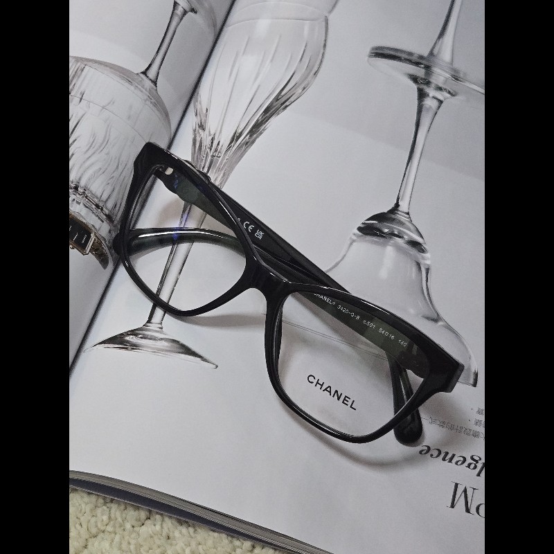 Chanel 香奈兒 皮穿鍊 鑽 抗uv黑框平光眼鏡 素顏神器-13