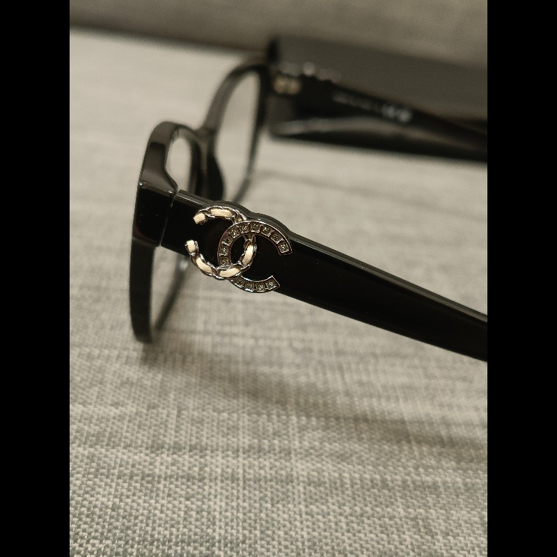 Chanel 香奈兒 皮穿鍊 鑽 抗uv黑框平光眼鏡 素顏神器-15